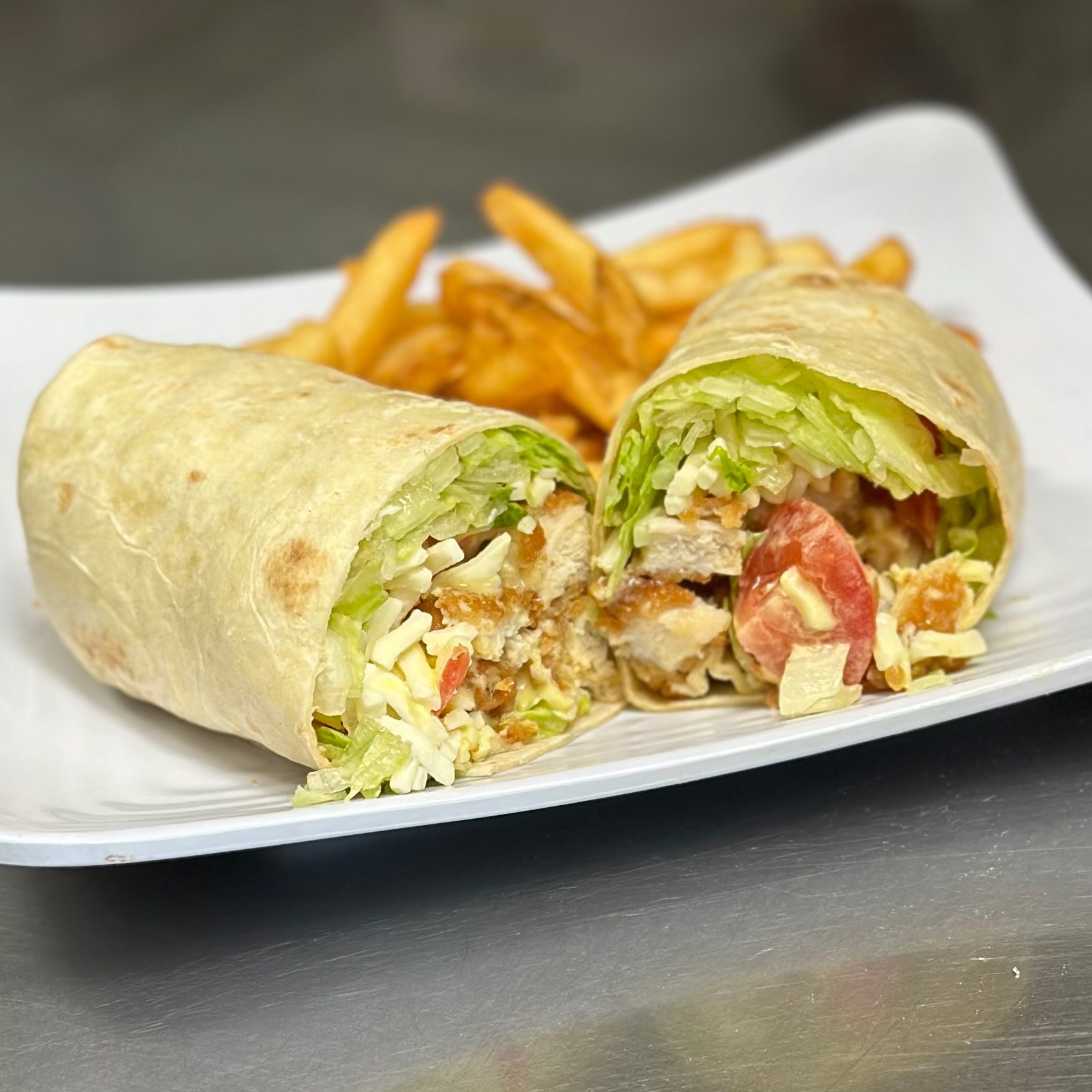 Honey Mustard Wrap with Fries.