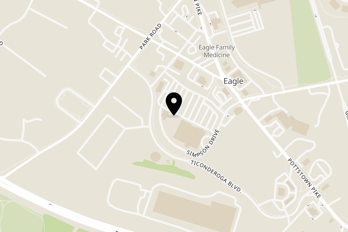 Map showing the location of Greco's Pizzeria on 530 Simpson Drive in Chester Springs